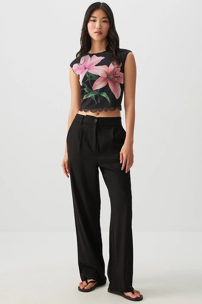 Ardene Ultra High Rise Linen Blend Pants in | Size | Viscose