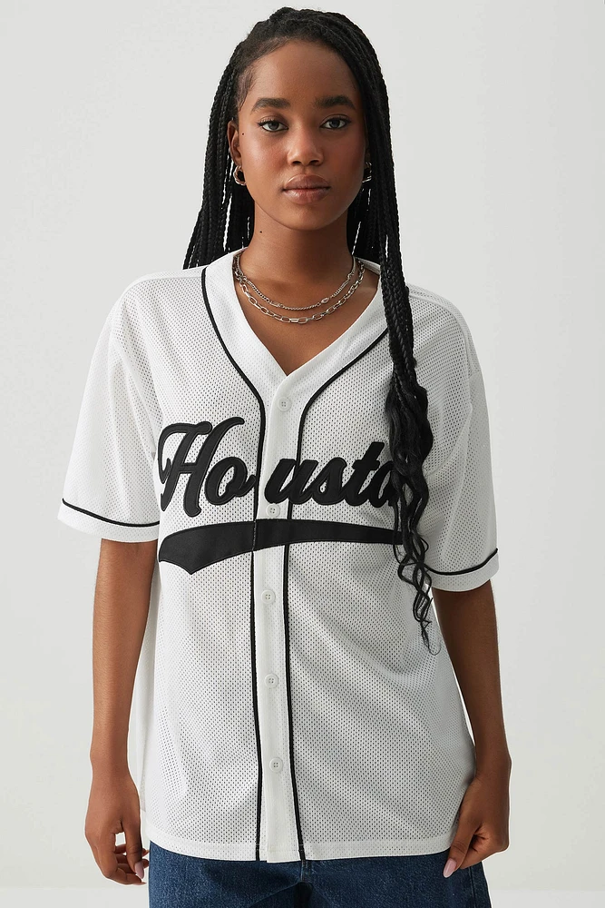 Ardene Oversized Baseball Jersey in White | Size | Polyester