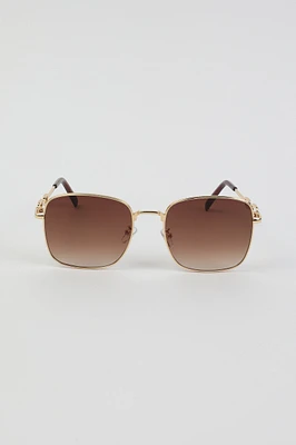 Ardene Metal Square Sunglasses with Chain Detail in Gold