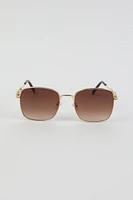 Ardene Metal Square Sunglasses with Chain Detail in Gold