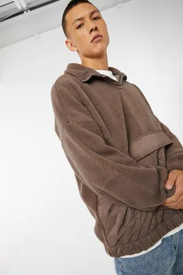 Ardene Man Sherpa Half Zip Jacket for Men in Brown | Size Medium | Polyester