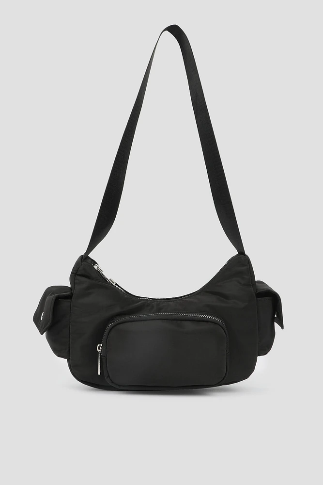 Ardene Multi Pocket Shoulder Bag in Black | 100% Recycled Polyester | Eco-Conscious