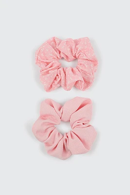 Ardene Solid & Floral Scrunchies in Light Pink | Polyester