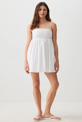 Ardene Mini Babydoll Dress in White | Size | Polyester/Cotton
