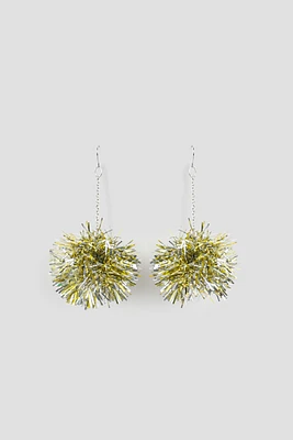 Ardene Tinsel Pompom Earrings in Gold | Stainless Steel