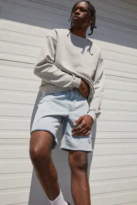 Ardene Man Distressed Denim Shorts For Men in Light Blue | Size | Cotton