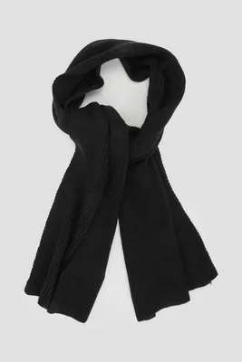 Ardene Ribbed Scarf in Black | Polyester