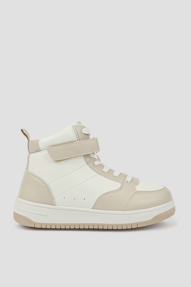 Ardene Two Tone Faux Leather High Top Sneakers in Beige | Size