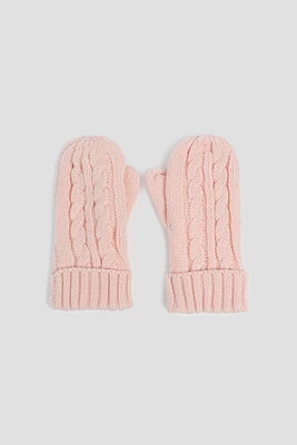 Ardene Kids Cable Knit Mittens in Light Pink | 100% Acrylic