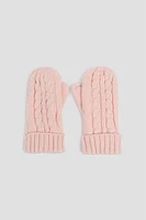 Ardene Kids Cable Knit Mittens in Light Pink | 100% Acrylic