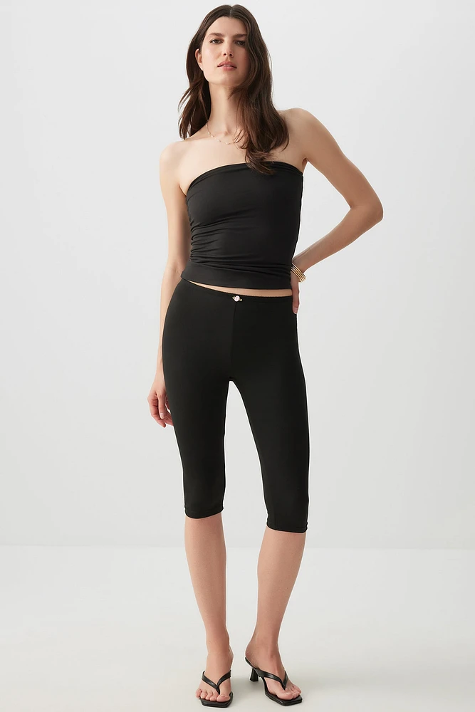 Ardene Capri Leggings with Rosette Detail in Black | Size | Polyester/Spandex