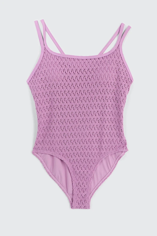 Ardene Kids Crochet One Piece Swimsuit in Medium Purple | Size | Polyester/Spandex/Elastane