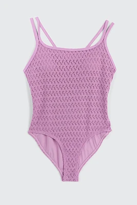 Ardene Kids Crochet One Piece Swimsuit in Medium Purple | Size | Polyester/Spandex/Elastane
