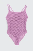 Ardene Kids Crochet One Piece Swimsuit in Medium Purple | Size | Polyester/Spandex/Elastane