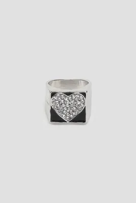 Ardene Square Ring with Gemstone Heart in Silver | Size