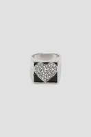 Ardene Square Ring with Gemstone Heart in Silver | Size