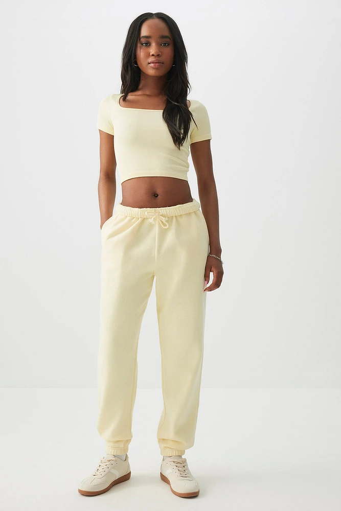 Ardene MADESOFT Fleece Baggy Sweatpants in Banana Cream | Size | Polyester/Cotton | Eco-Conscious