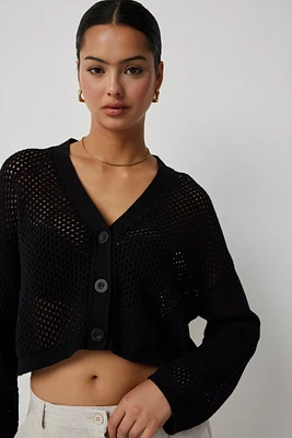 Ardene Crop Boxy Cardigan in Black | Size | 100% Cotton