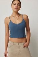 Ardene Pointelle Lace Trim Tank in Medium Blue | Size | 100% Cotton