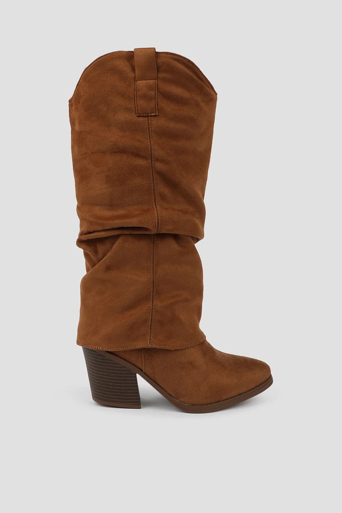 Ardene Faux Suede Cowboy Inspired Boots in Brown | Size | Eco-Conscious