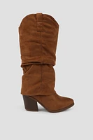 Ardene Faux Suede Cowboy Inspired Boots in Brown | Size | Eco-Conscious