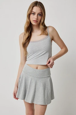 Ardene Basic Lace Trim Tank Top in Light Grey | Size | Cotton/Elastane | Eco-Conscious