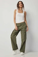 Ardene Regular Rise Cargo Parachute Pants in Khaki | Size | Nylon/Cotton