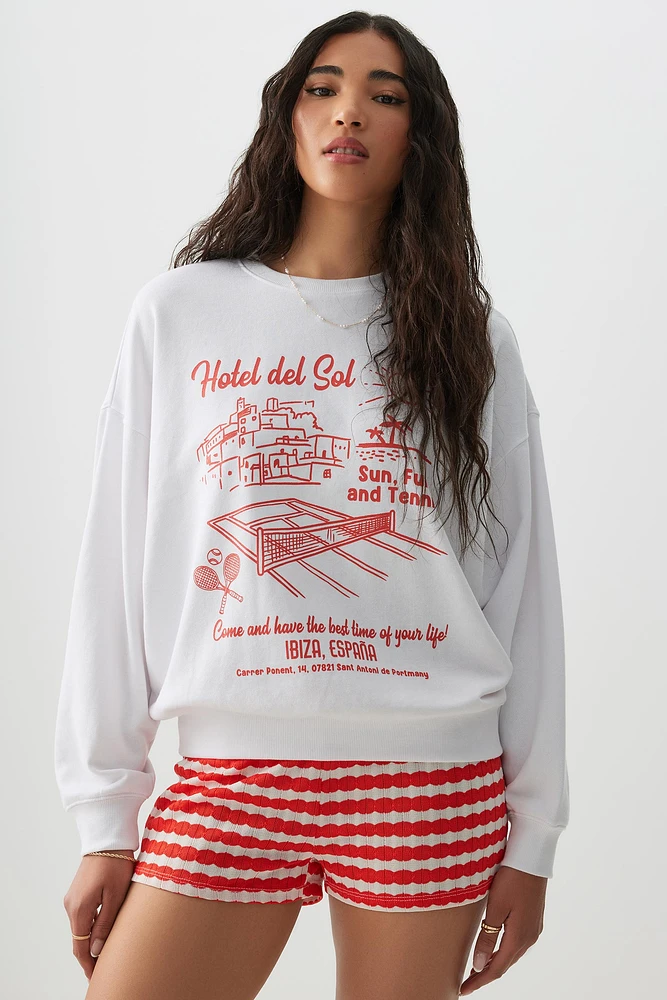 Ardene Summer Graphic French Terry Sweatshirt in White | Size | Polyester/Cotton | Eco-Conscious