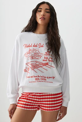 Ardene Summer Graphic French Terry Sweatshirt in White | Size | Polyester/Cotton | Eco-Conscious