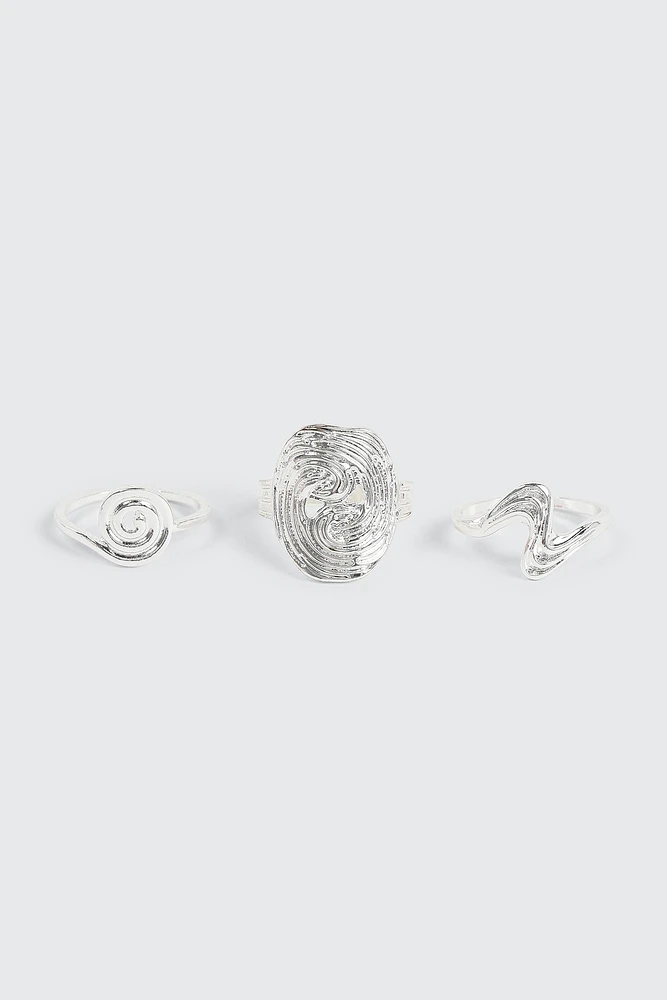 Ardene 3-Pack Assorted Swirl Rings in Silver | Size