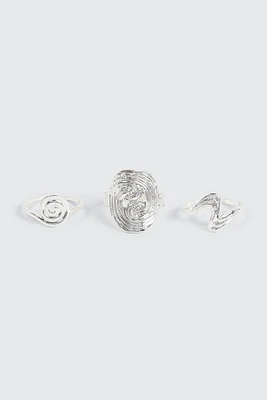 Ardene 3-Pack Assorted Swirl Rings in Silver | Size