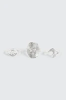 Ardene 3-Pack Assorted Swirl Rings in Silver | Size