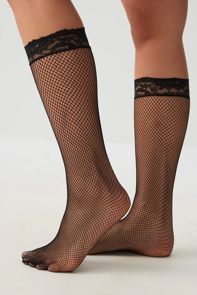 Ardene Sheer Lace Trim Demi Crew Socks in | Nylon/Spandex