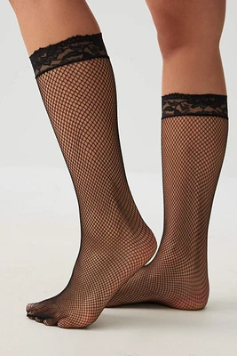 Ardene Sheer Lace Trim Demi Crew Socks in | Nylon/Spandex