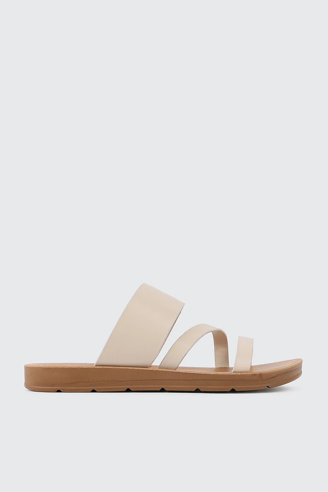 Ardene Strappy Flat Sandals in Beige | Size | Eco-Conscious