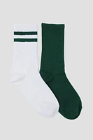 Ardene 2-Pack Recycled Polyester Crew Socks in Dark Green | Polyester/Spandex | Eco-Conscious