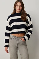 Ardene Striped Chenille Mock Neck Sweater in Dark Blue | Size | Polyester/Nylon