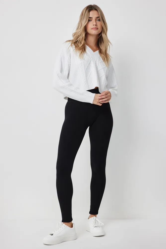 Ardene Fleece Lined Translucent Leggings in Black, Polyester/Nylon/Elastane