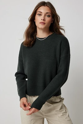 Ardene Basic Crew Neck Sweater in Dark Green | Size | Eco-Conscious | 100% Recycled