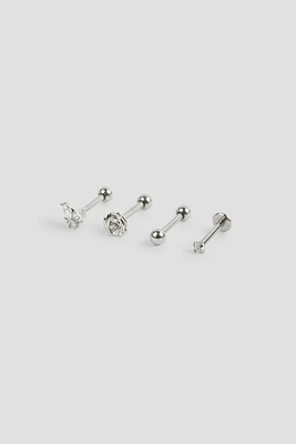 Ardene 4-Pack Cartilage Piercings with Rose Detail in Silver