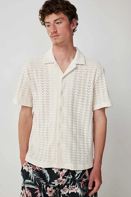 Ardene Man Crochet Resort Shirt For Men in White | Size | Polyester/Cotton