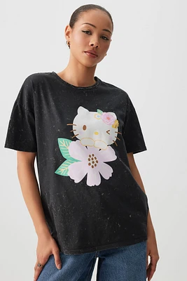 Ardene Washed Oversized Sanrio T-Shirt in Black | Size | 100% Cotton