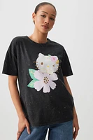 Ardene Washed Oversized Sanrio T-Shirt in Black | Size | 100% Cotton