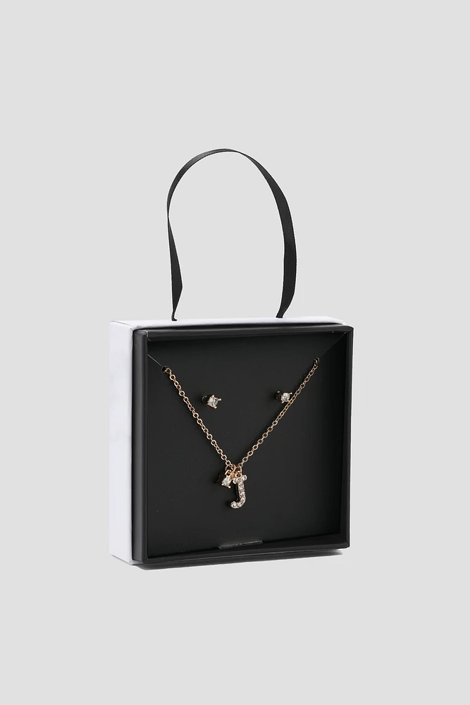 Ardene Initial J Necklace & Earring Set in Gold | Stainless Steel