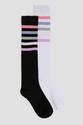 Ardene 2-Pack of Colorful Stripe Knee High Socks | Polyester/Spandex
