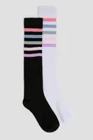 Ardene 2-Pack of Colorful Stripe Knee High Socks | Polyester/Spandex