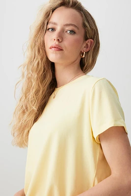 Ardene Basic Short T-Shirt in Light Yellow | Size | Cotton/Elastane | Eco-Conscious