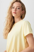 Ardene Basic Short T-Shirt in Light Yellow | Size | Cotton/Elastane | Eco-Conscious