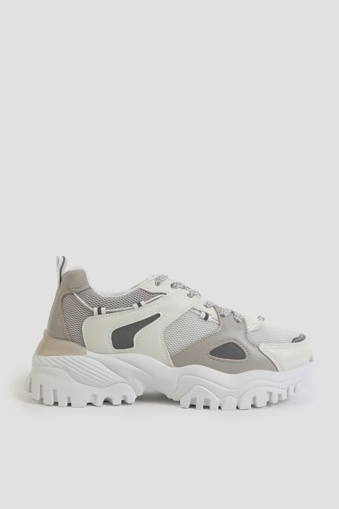 Ardene Chunky Platform Sneakers in Grey | Size | Faux Leather