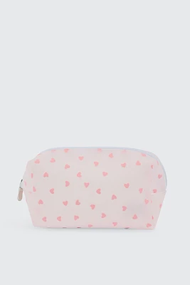 Ardene Heart Print Makeup Bag in Light Pink | Polyester